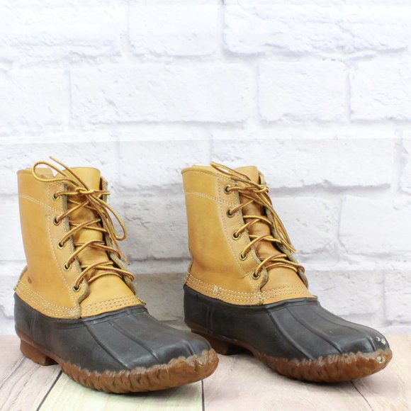 Vintage! LL Bean Brown Leather Unlined Maine Hunting Duck Boots Size 8 M - Picture 3 of 11